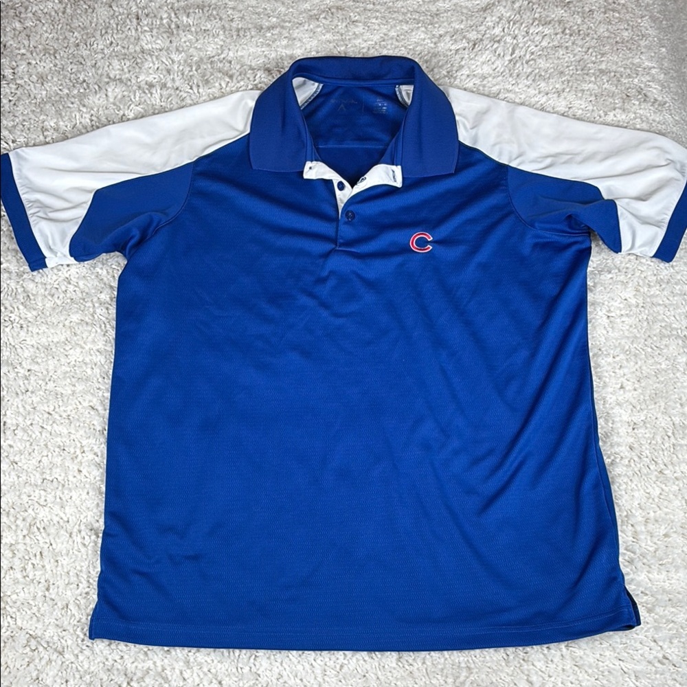 Antigua Men's Chicago Cubs Blue and White Polo Shirt with Embroidered Logo, XL